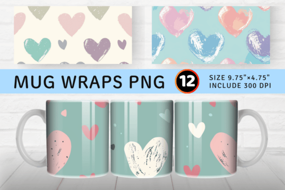 Download Cute Pastel Hearts Mug Wrap Sublimation - Premium Resources